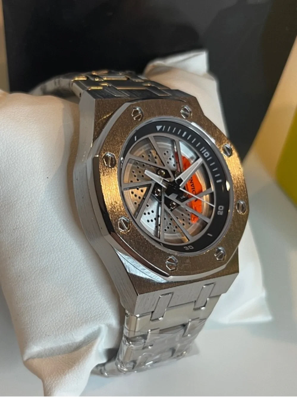 Skeleton Dial Stainless Steel Watch with Orange Accent - 69484